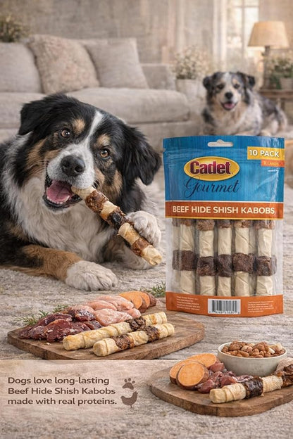 Cadet X-Large Dog Treat, 4-in-1 Beef Hide Shish Kabobs, 10 ct