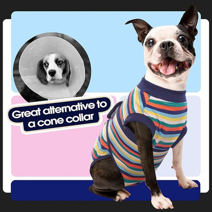 FUAMEY Recovery Suit for Dogs After Surgery,Soft Breathable Dog Bodysuit E-Collar & Cone Alternative Surgical Suit,Male Female Dog Neuter Spay Suits Anti Licking Wounds Onesie Dark Blue Stripes XL