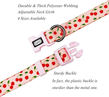 Dog Collar and Leash Set, Cherry Pattern, Polyester Material, 5ft Leash, for Small Dogs.(Small,Pink Cherry)