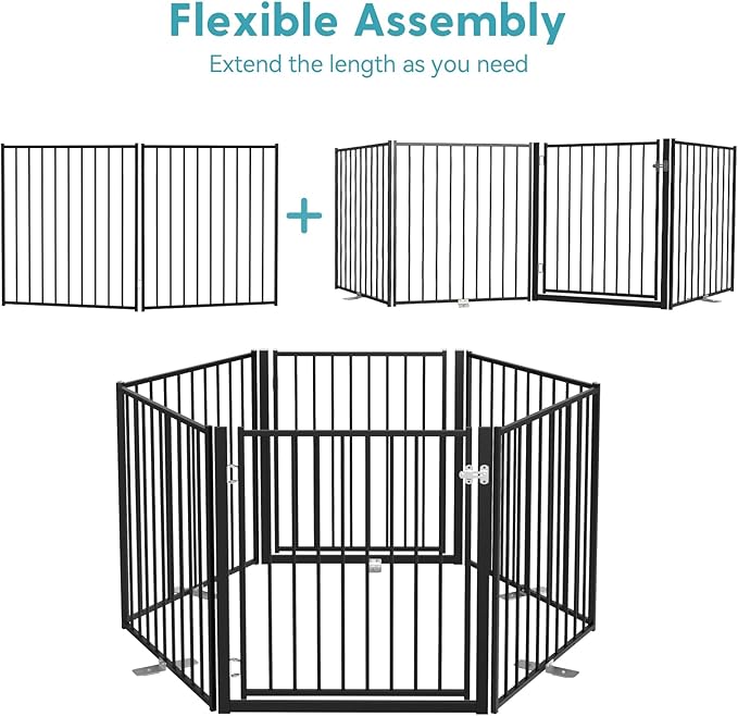 No Pawblems Free Standing Dog Gate, 30" Tall Foldable Dog Fence for Indoor, Up to 52 Inch Extra Wide Puppy Gate Extension for Stairs, Hallways, Doorways, Deck, Yard (Black, 2 Panels)