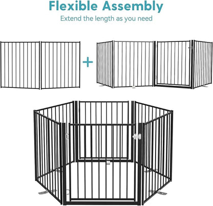 No Pawblems Free Standing Dog Gate, 30" Tall Foldable Dog Fence for Indoor, Up to 52 Inch Extra Wide Puppy Gate Extension for Stairs, Hallways, Doorways, Deck, Yard (Black, 2 Panels)