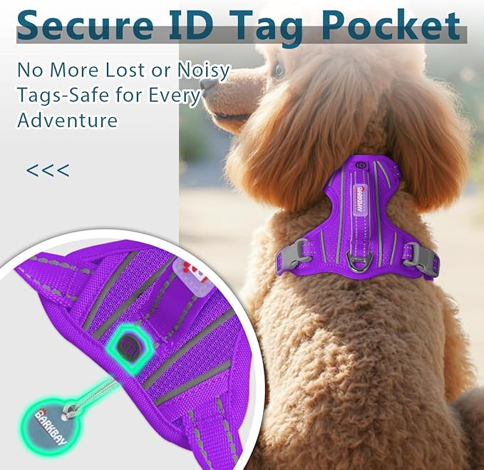 BARKBAY Dog Harness No Pull with ID Tag Pocket - Heavy Duty, Reflective, Easy Control for Large Dogs(Purple,XS)