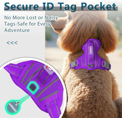 BARKBAY Dog Harness No Pull with ID Tag Pocket - Heavy Duty, Reflective, Easy Control for Large Dogs(Purple,S)