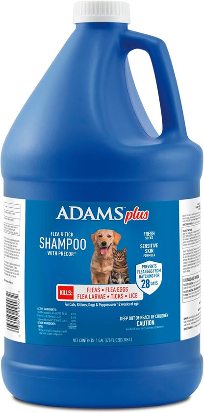 ADAMS Plus Flea & Tick Shampoo with Precor for Dogs, Cats, Puppies & Kittens, Flea Shampoo to Treat Flea Infestations, Kills Ticks, Fleas, Flea Eggs & Lice, Cleans and Conditions Coat, 1 Gallon