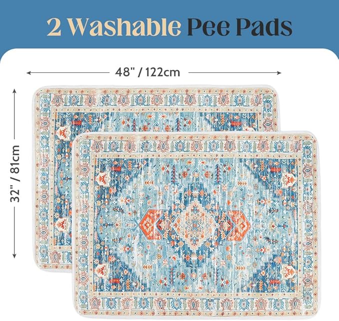 Washable Pee Pads for Dogs 2 Pack Reusable Puppy Training Pads 48"x32" Super Absorbent Waterproof Dog Training Pads, Non-Slip Potty Pads Whelping Pads Litter Mat Pet Supplies - Blue/Mix