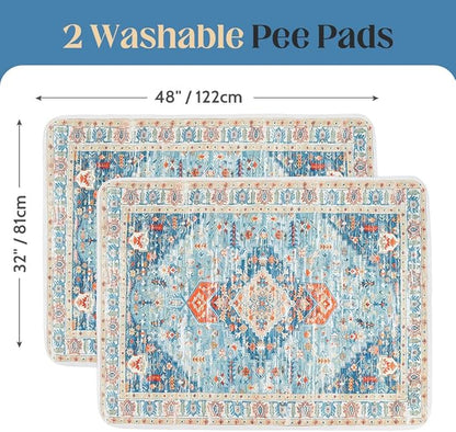 Washable Pee Pads for Dogs 2 Pack Reusable Puppy Training Pads 48"x32" Super Absorbent Waterproof Dog Training Pads, Non-Slip Potty Pads Whelping Pads Litter Mat Pet Supplies - Blue/Mix