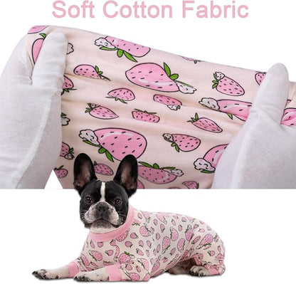 Dog Recovery Suit for Surgery Small Medium Dogs Onesie, Cute Soft Dog Pajamas Bodysuit Cone Alternative Prevent Licking Dog Recovery Suit Female Male (Small, Strawberry Pink)