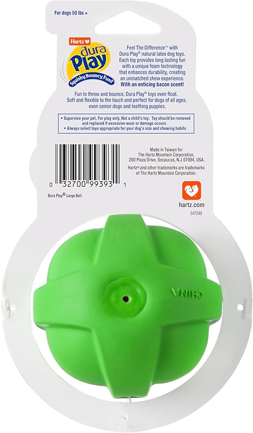 Hartz DuraPlay Bacon Scented Dog Toys, Large 1 Count, Colors may vary