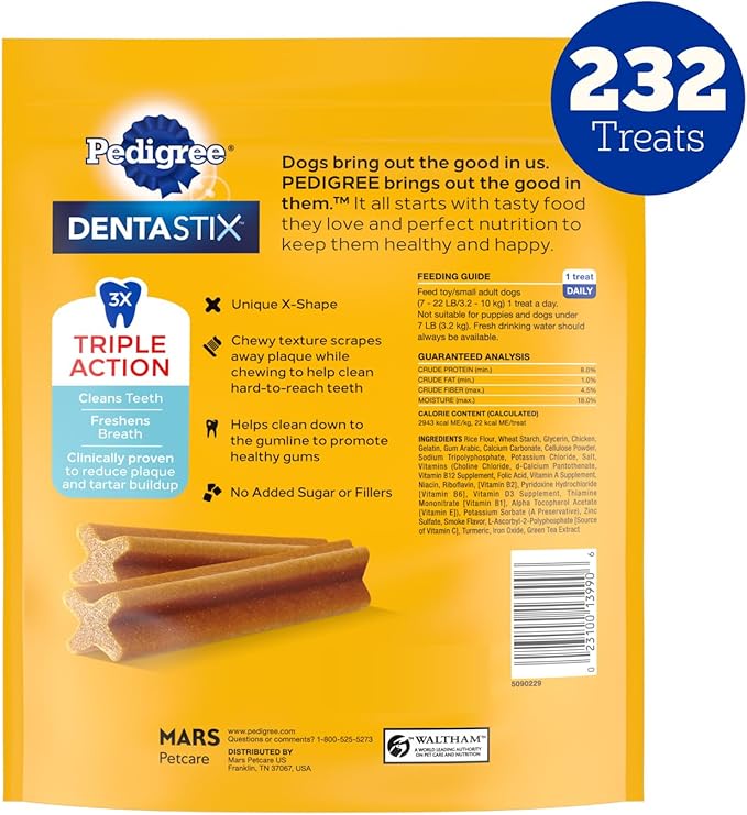 Pedigree Dentastix Dental Chews for Dogs, Small and Toy Breed Dog Treats, Original with Real Chicken Flavor, (4) 58ct Bags (232 Treats Total)