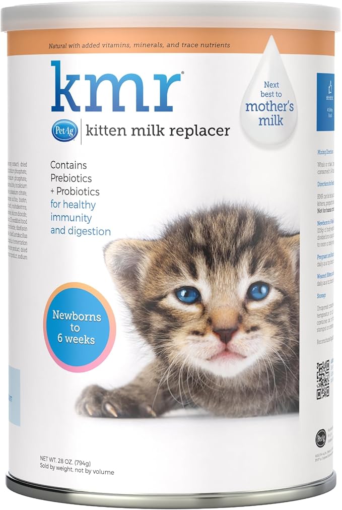 PetAg KMR Kitten Milk Replacer Powder - 28 oz - Powdered Kitten Formula with Prebiotics, Probiotics & Vitamins for Kittens Newborn to Six Weeks Old- Easy to Digest