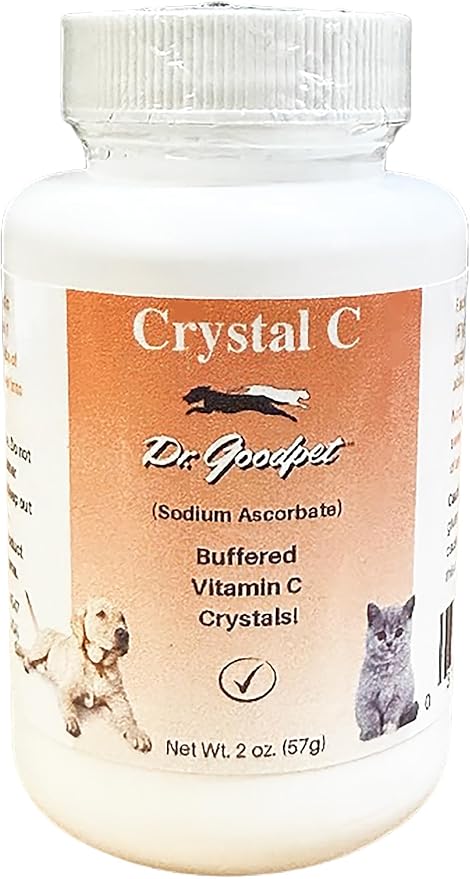 Crystal-C by Dr. Goodpet | Buffered Vitamin C Powder for Dogs and Cats, Ascorbate for Immune System Support, Stress Defense, Gum Care & Oral Health | Gentle for Digestion, Natural Pet Supplement