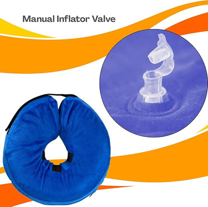 Iconikal Inflatable Dog Recovery Collar Small Blue 8-12 Inch Neck Adjustable Soft Donut E-Cone Alternative Post Surgery Injury Healing Protective