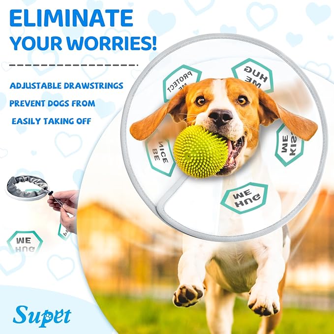 Supet Dog Cone Collar After Surgery to Stop Licking: Adjustable Recovery Elizabeth Collar Alternative for Large Medium Small Dogs, Plastic Pet Head Neck Cone (L)