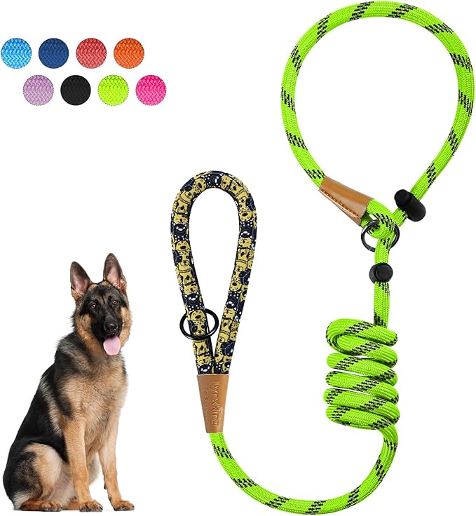 lynxking Slip Lead Dog Leash Reflective, Heavy Duty Comfortable Strong Rope for Large Medium Small Dogs No Pull Pet Training (Light Green, 2PCS Large 1/2in x 6ft)