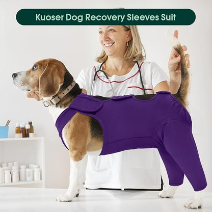 Kuoser Dog Recovery Suit for Back Legs, Thigh Wound Protective Sleeve for Dogs, Dog Recovery Sleeve for Female Male Dogs, Dog Onesie After Surgery Pet Surgical Suit for Spay Neuter, Purple L