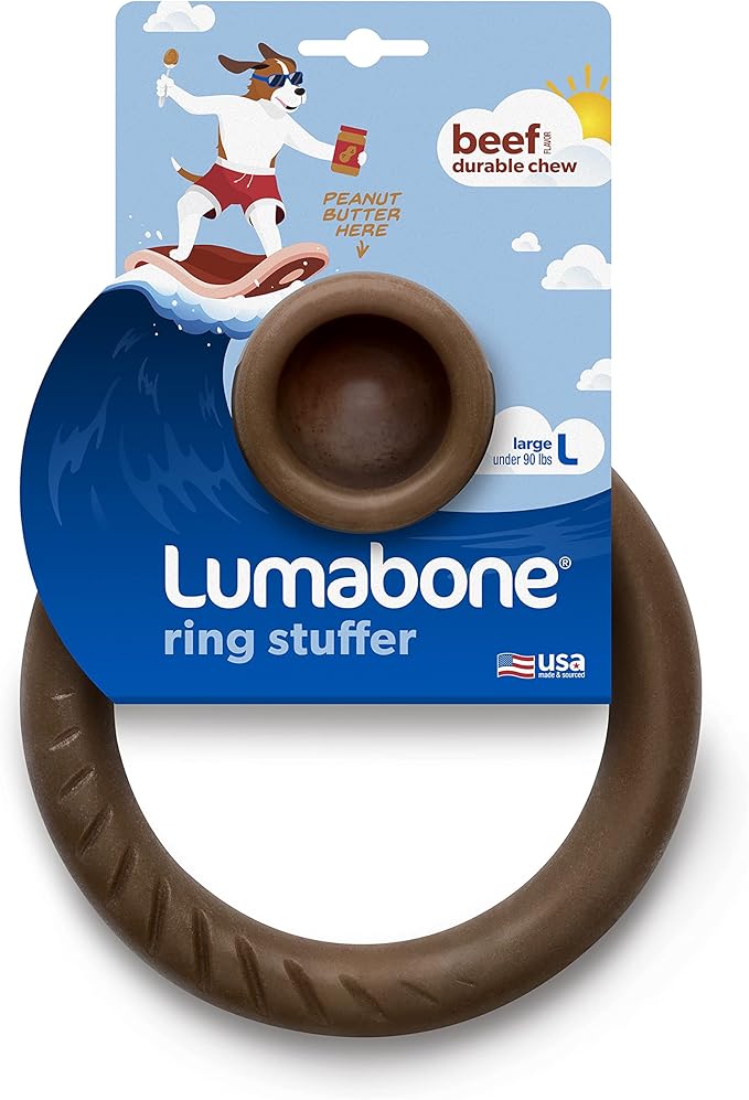 Lumabone Ring Stuffer Durable Chew Toy for Aggressive Chewers, Real Beef, Made in USA, Large