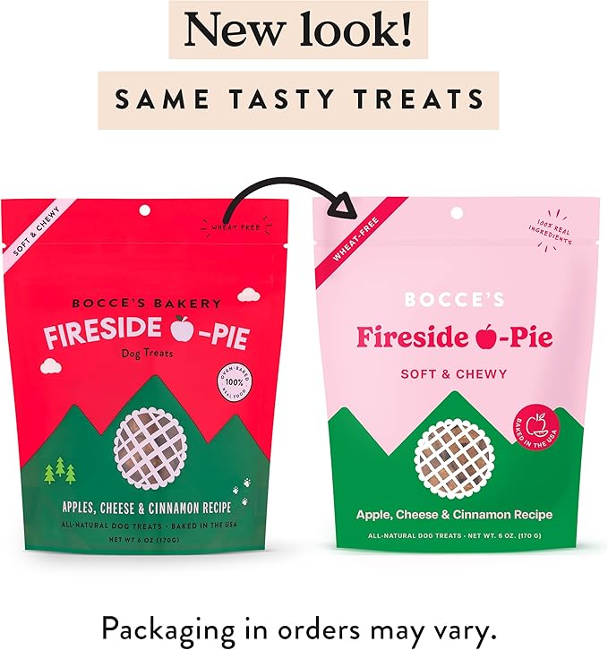 Bocce's Bakery Fireside Apple Pie Treats for Dogs, Wheat-Free Everyday Dog Treats, Made with Real Ingredients, Baked in The USA, Natural Soft & Chewy Cookies, Apples, Cheese & Cinnamon, 6 oz