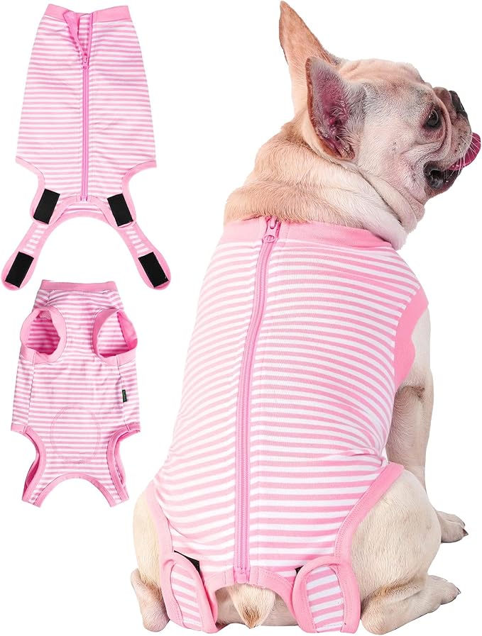 Dog Pink Recovery Suit for Large Female Spay,Male Dog Surgery Suit,Narrow Pink-White 3XL