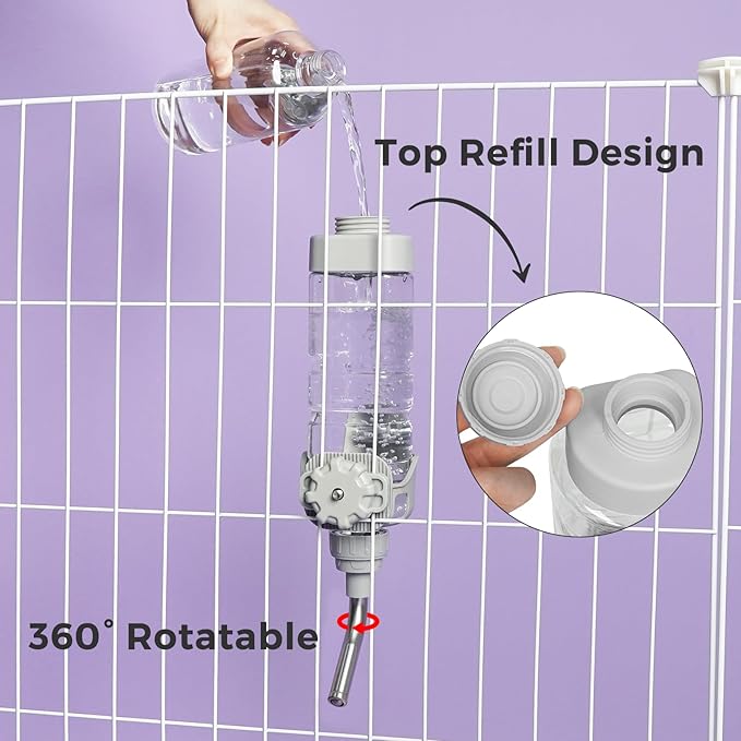 Vannon Dog Water Dispenser for Cage, 20oz Auto Feeding Crate Water Bottle for Dogs, Cats & Rabbits, Pet Nozzle Diameter: 12mm, BPA Free, Grey
