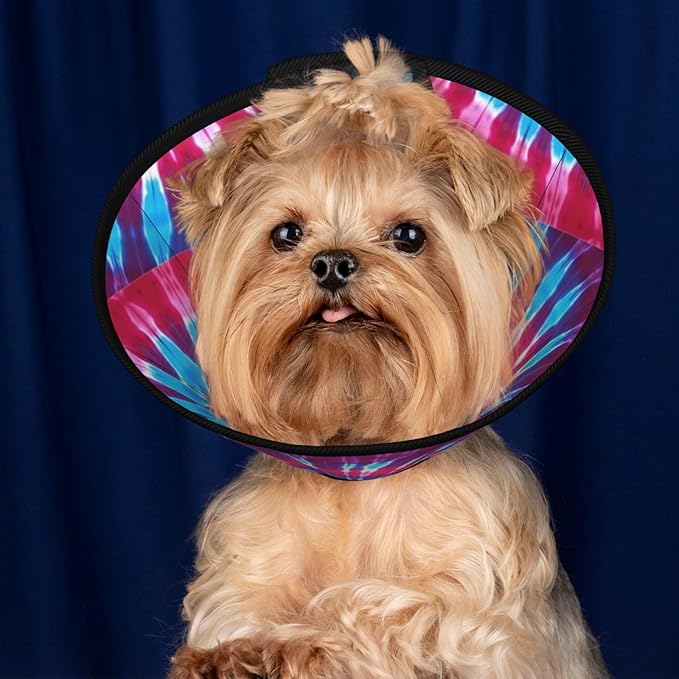 Adjustable Pet Cone for Small Dogs Tie Dye, Lightweight Elizabethan Collar for Cats, Puppies, and Dogs After Surgery, Prevent Licking