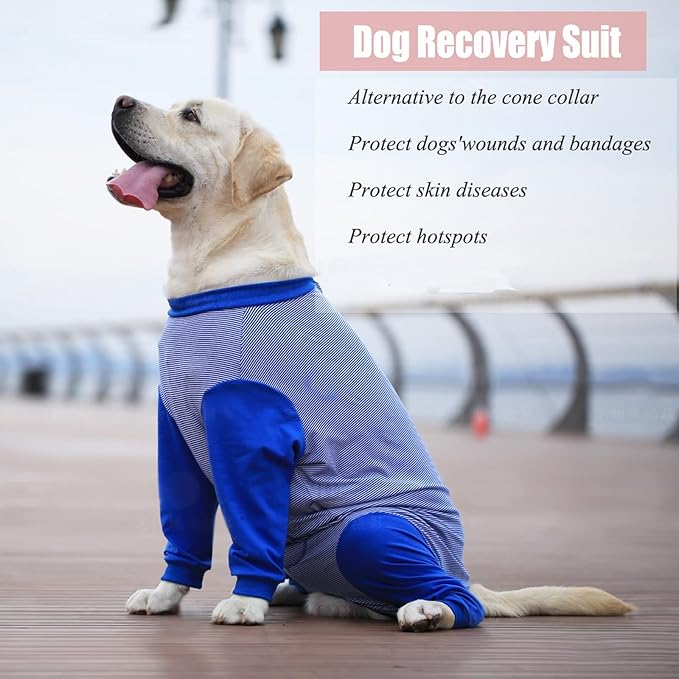 Yeapeeto Dog Onesie Surgery Recovery Suit for Large Medium Bodysuit Dogs Pajamas PJS Full Body for Shedding, Prevent Licking, Wound Protection, Cone Alternative (5XL, Blue)