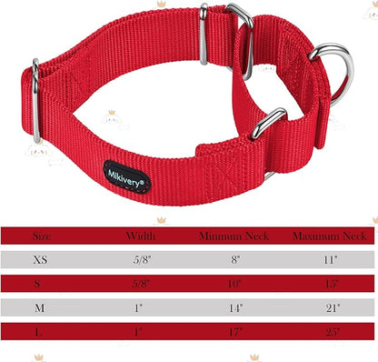 Mikivery Martingale Dog Collar Nylon Adjustable and Safety Training Red Comfortable Metal Buckle Slip Collars for Small Medium and Large Dogs(Red,L)