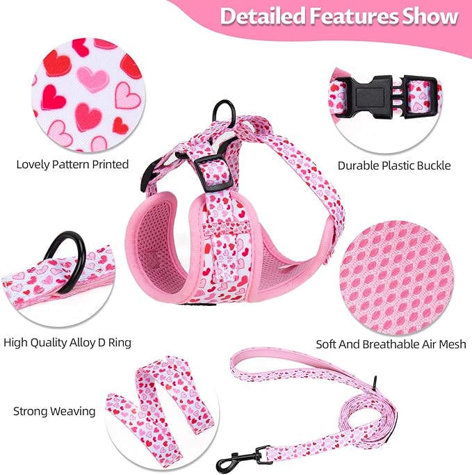 Dog Harness and Leash Set, Adjustable Dog Harness, Dog Leash, No Pull No Choke Puppy Harnesses for Walking Training for Small, Medium Pet (Little Love, M(Chest 17.7-23.1", Neck 13.4-16.4"))