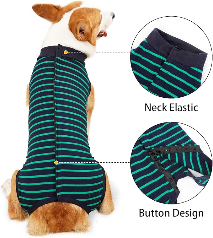 Dotoner Dog Recovery Suit Abdominal Wound Puppy Surgical Clothes Post-Operative Vest Pet After Surgery Wear Substitute E-Collar & Cone(S,Green)