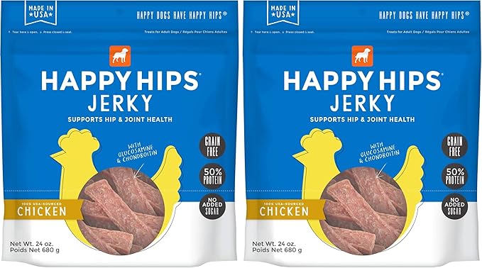 Happy Hips Chicken Jerky, Grain Free Dog Treats with Glucosamine & Chondroitin, Made in USA, 24 oz, 29253, 1.5 Pound (Pack of 2)