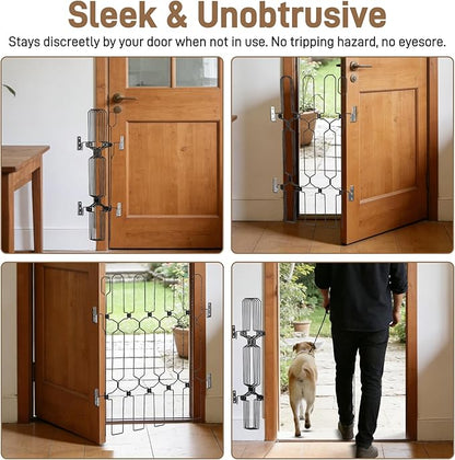 Retractable Dog Gate for Front Door 35.4" Wide 30.7" Tall Automatic Retractable Dog Barrier to Keep Pets Secure When Door Opens/Closes, Hardware Mount Front Door Barrier for Small/Large Dogs, Indoor