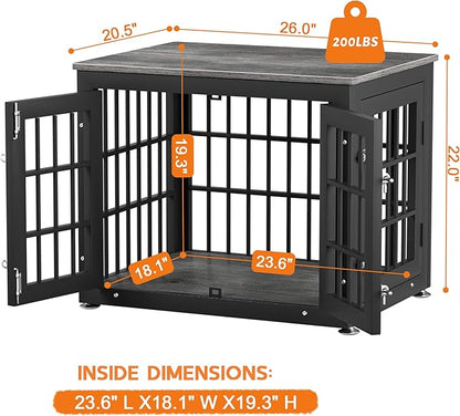 rehomerance 26 Inch Heavy Duty Dog Crate Furniture for Small Dogs, Decorative Pet House End Table, Wooden Cage Kennel Furniture Indoor, Gray