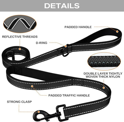Joytale Dog Leash Heavy Duty for Large Dogs that Pull, Double Handle for Traffic Control, Double-Sided Reflective Leashes for Large Medium Dogs Night Safety, 6FT, Black