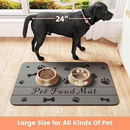 Pet Feeding Mat-Absorbent Pet Placemat for Food and Water Bowl, with Waterproof Rubber Backing, Quick Dry Water Dispenser Mat for Dog and Cat (20"x12", Bones)