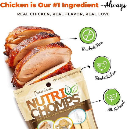 NutriChomps Dog Chews, 5 inch Twists, Real Chicken, Peanut Butter and Milk Flavors, 15 Count, Easy to Digest, Rawhide Free Dog Treats, Long Lasting, Vitamin and Mineral Enriched