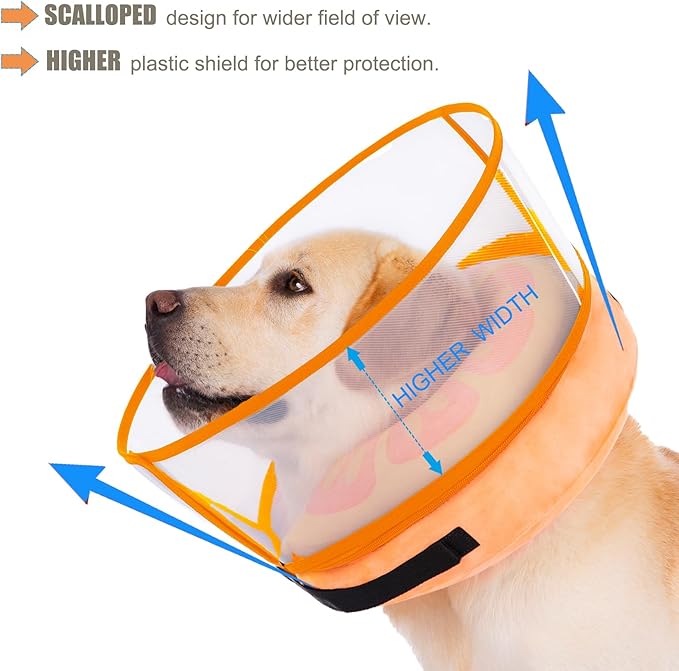 Inflatable Dog Cone Collar for Large Medium Small Dogs, Soft Dog Donut Collar Adjustable Recovery Cone for Pets After Surgery, Extra Enhanced Anti-Licking Guard Shield for Pets (Large, Orange)