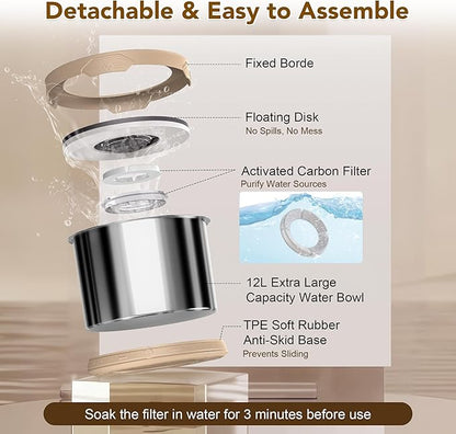 UPSKY Dog Water Bowl No Spill 12L Stainless Steel, 3.17 Gallon Large Capacity Spill-Proof Dog Bowls, Non-Slip Slow Drinking Anti-Splash Bowl for Large Messy Drinkers, No Mess Indoor/Outdoor Use, Beige