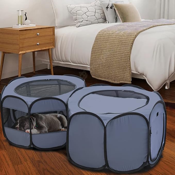 EighteenTek® 2-in-1 Pop up Pet Playpen, Assembly-Free, with Leakproof Pet Pee Pads,Portable Foldable Dog Tent Enclosure Indoor Outdoors Cats Puppy Kittens Small Animals Crates (S, 58" Lx29 Wx17 H)