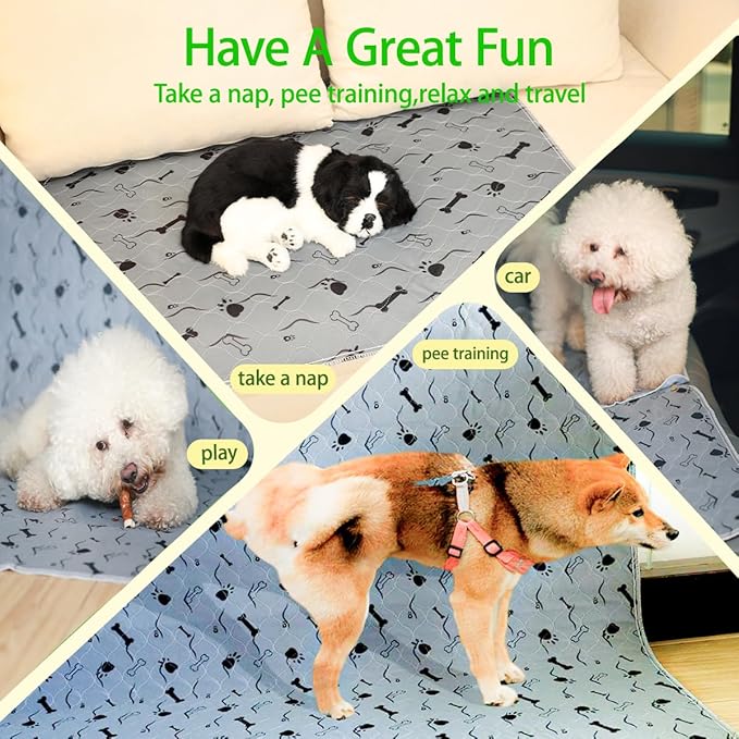 Washable Dog Pee Pad, Gray, Waterproof Bed Pads, Puppy Training, Reusable Pet Training Mat