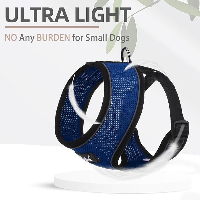 PUPTECK Soft Mesh Dog Harness and Leash Set Pet Puppy Cat Comfort Padded Vest No Pull Harnesses, Solid NavyBlue, M