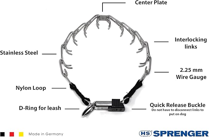 Herm Sprenger Stainless Steel Prong Dog Training Collar with Quick Release Buckle Ultra-Plus Pet Pinch Collar No-Pull Collar for Dogs Made in Germany 2.25mm x 16in Small