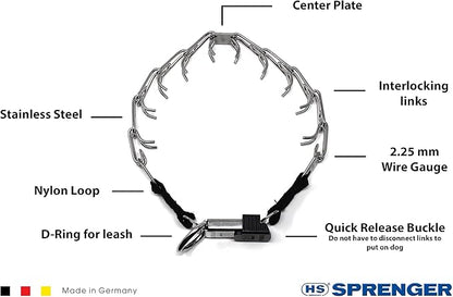 Herm Sprenger Stainless Steel Prong Dog Training Collar with Quick Release Buckle Ultra-Plus Pet Pinch Collar No-Pull Collar for Dogs Made in Germany 2.25mm x 16in Small
