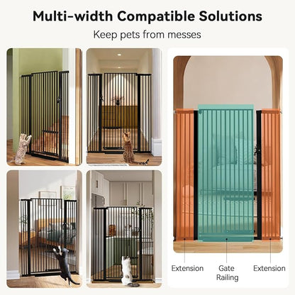 COMOMY 55.1" Extra Tall Pet Gate for Cats, 29.5-43" Extra Wide Cat Gate with Adjustable Cat Door, Pressure Mounted Easy Walk Through Pet Gate with Door for Stairs, Doorways, Kitchen(Black)