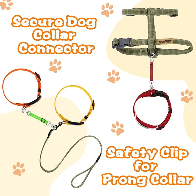 Saintrygo 5 Pcs Safety Dog Collar Clips Prong Collar Backup Clips Adjustable Reflective Nylon Harness Connector Metal Double Ended Backup Clasp for Harness Pet(Dark Color)