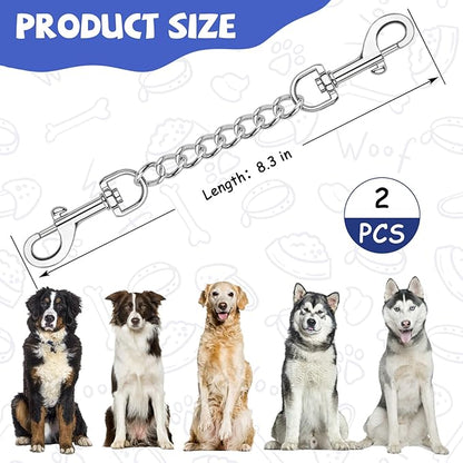 YUEPET 2 Pack 8.3 Inches Metal Dog Collar Safety Clips Heavy Duty Duble Ended Doggie Harness Collar Connector Stainless Steel Backup Clip for Dogs