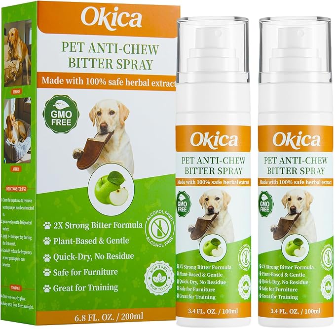 2 Bottles Bitter Apple Spray for Dogs - No Chew Spray for Dogs to Stop Barking Marking and Nibbling - Natural Ingredients Dog Repellent Spray for Furniture and Your Belongings Green
