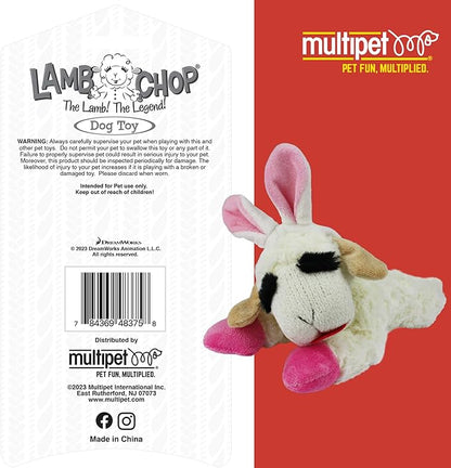 Multipet Lamb Chop Dog Plush Toy w/Easter Bunny Ears - Squeaky Toy for All Dogs - Extra Soft Plush - Stuffed Animal for Cuddling & Playing (6”, Cream/Pink)