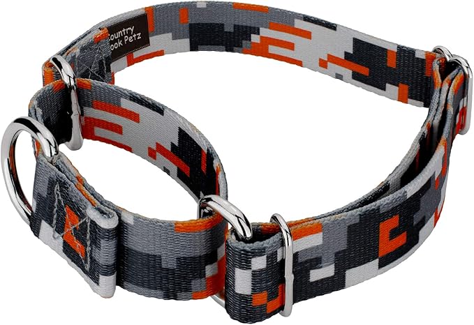 Country Brook Petz - Orange Digital Camo Martingale Dog Collar and Leash Limited Edition - Camouflage Collection Featuring Rugged Designs (1/2 Inch, 2XS)