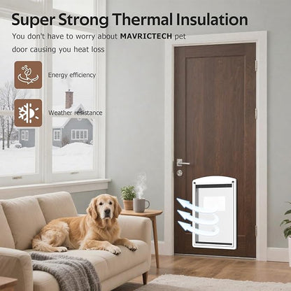 [MAVRICTECH] Large Dog Door for Door - Dog Door for Exterior Door with Telescoping Tunnel, Steel Frame, Magnetic Double Flaps, 2 Sliding Locks, Weatherproof, Fits Pets Up to 110LBS, White
