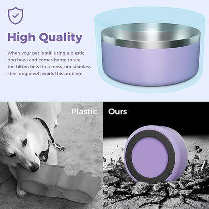 WENBOKMIN Dog Bowl, Stainless Steel Dog Food and Water Bowl with Non Slip Quiet Bottom, Easy to Clean, Dishwasher Safe, 40oz, Light Purple