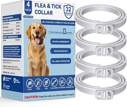 KOOSA Flea and Tick Collar for Dogs, 4 Packs Flea Collar for Dogs with Natural Essential Oils, Waterproof & Adjustable Flea and Tick Prevention Collar for Small Medium Large Dogs & Puppies, Grey
